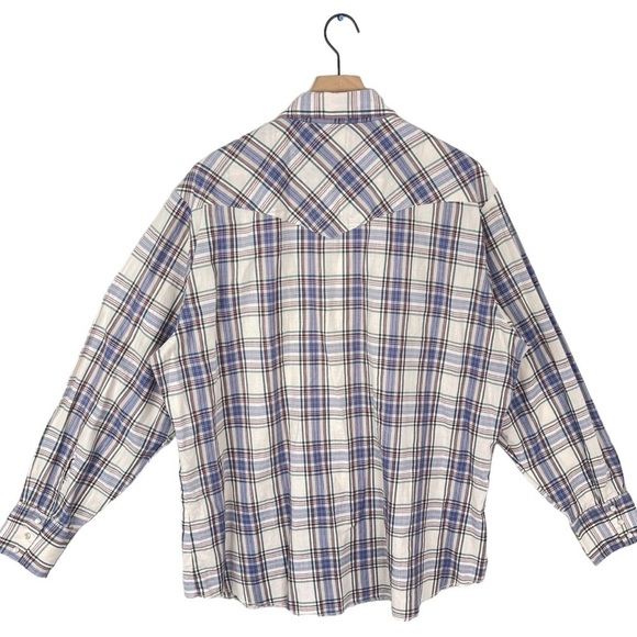 Vintage Wrangler Shirt Mens XL Western Pearl Snap Plaid Long Sleeve Pointed Yoke - Picture 5 of 9